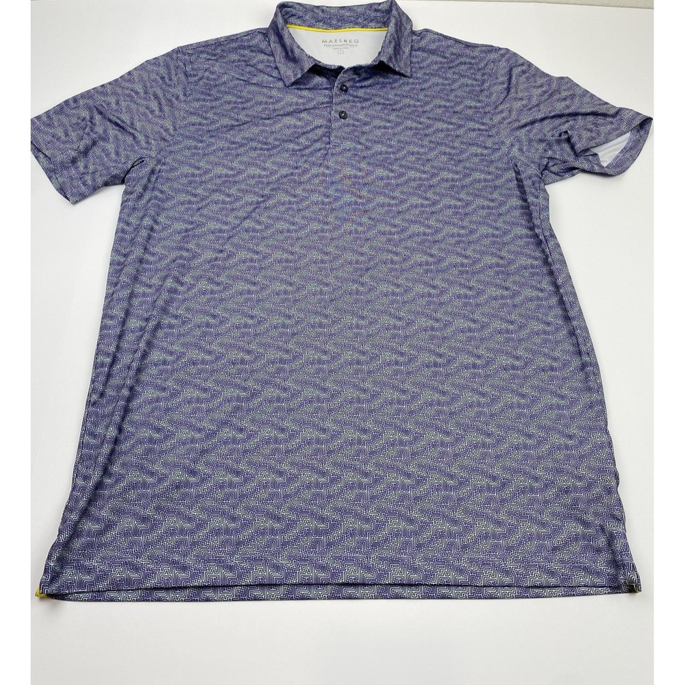 Maelreg Polo Shirt Mens Large Purple Geometric Performance Stretch Golf Pattern